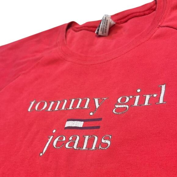 Tommy Girl Jeans Y2K Glitter Red Baby Tee Top - Picture 5 of 6